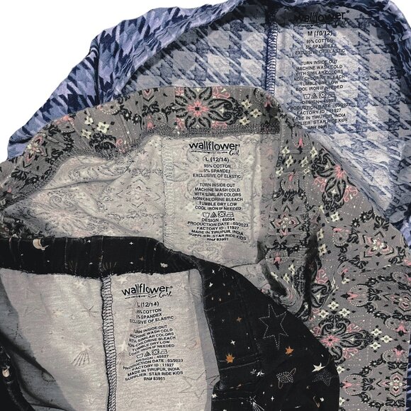 Wallflower Girls Leggings Set of 3 — L 12/14 – Cozy Cotton Prints NWOT - Picture 3 of 9